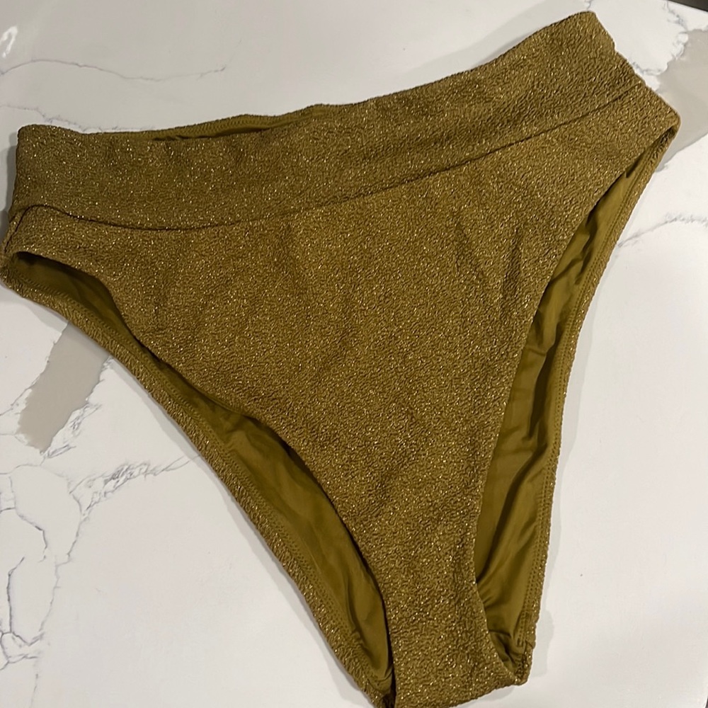 Aerie High Cut Cheeky gold shimmer bikini bottom. NWT & hygienic liner, size XXL